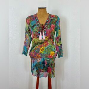 Saint Barth Stock Exchange Embellished Sheer Cover Up Tunic S/M Beads Medallion